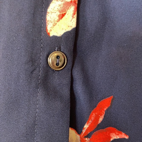 Sandy & sid floral navy pink short sleeve open stringy back blouse top shirt - Picture 9 of 17